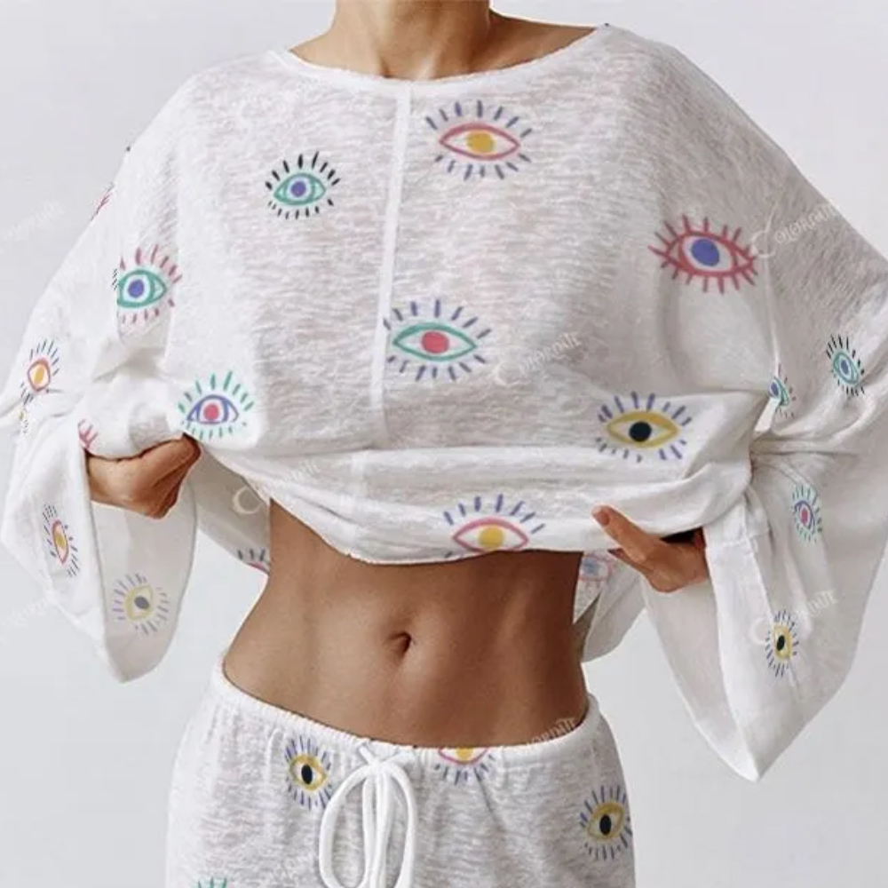 Women's Colored Eyes Long Sleeve Cotton Homewear Set
