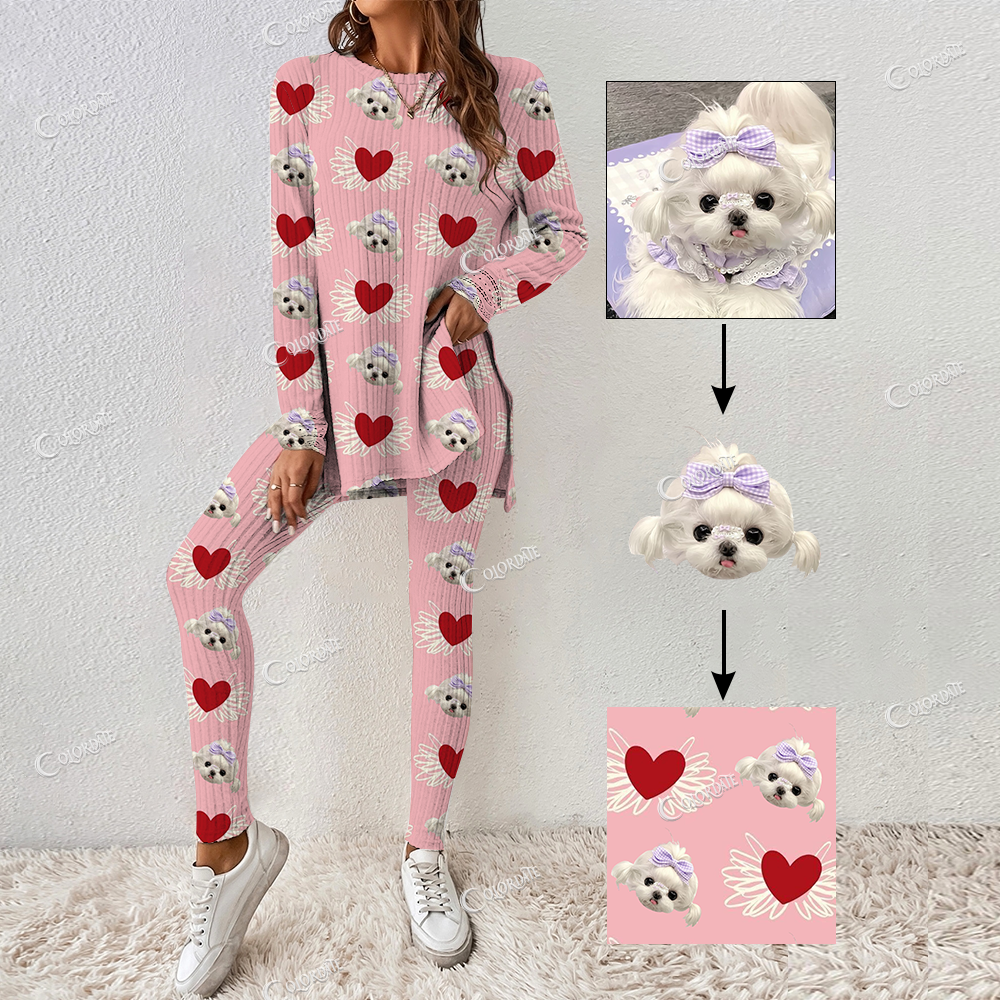 Custom Photo Women's Heart Print Long Sleeve Suit