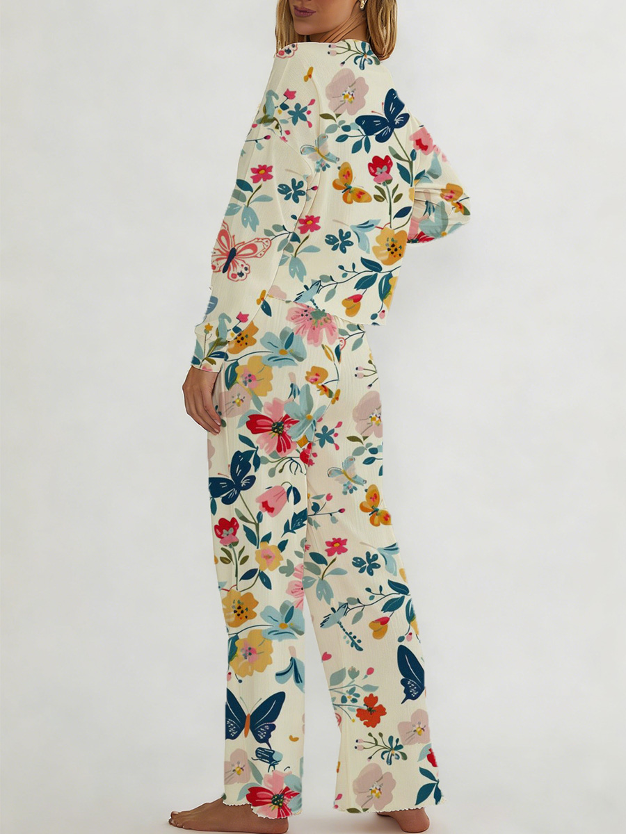 Colorful Floral Tropical Print Long Sleeve Suit