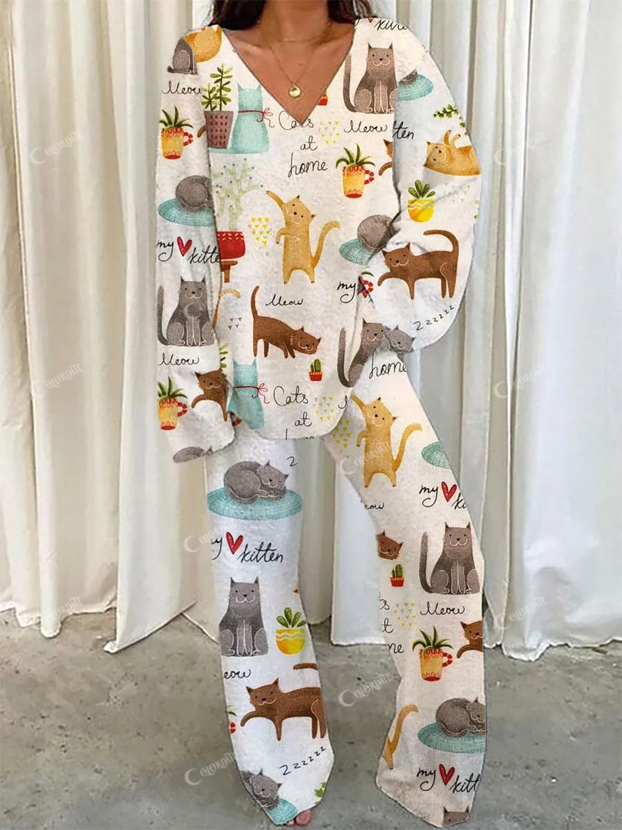 Women's Naughty Cat Polar Fleece Pajama Set