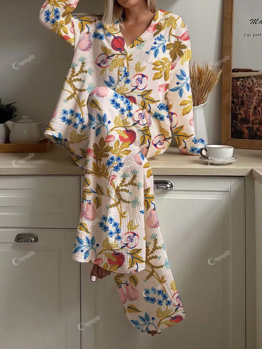 Women's Fruit and Plant Art Pajama Set