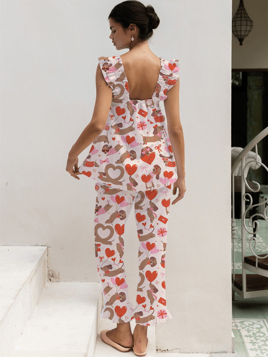 Cute Dog Print Tank Top Pajama Set