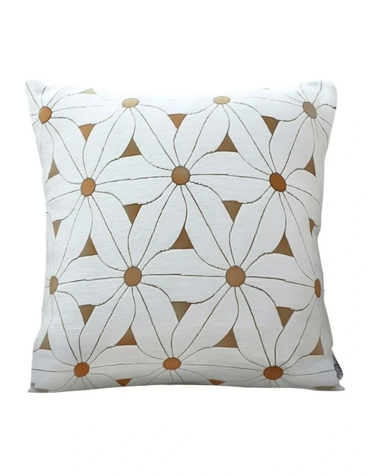 Daisy Flower Brown and White Cotton Cushion Brown and White