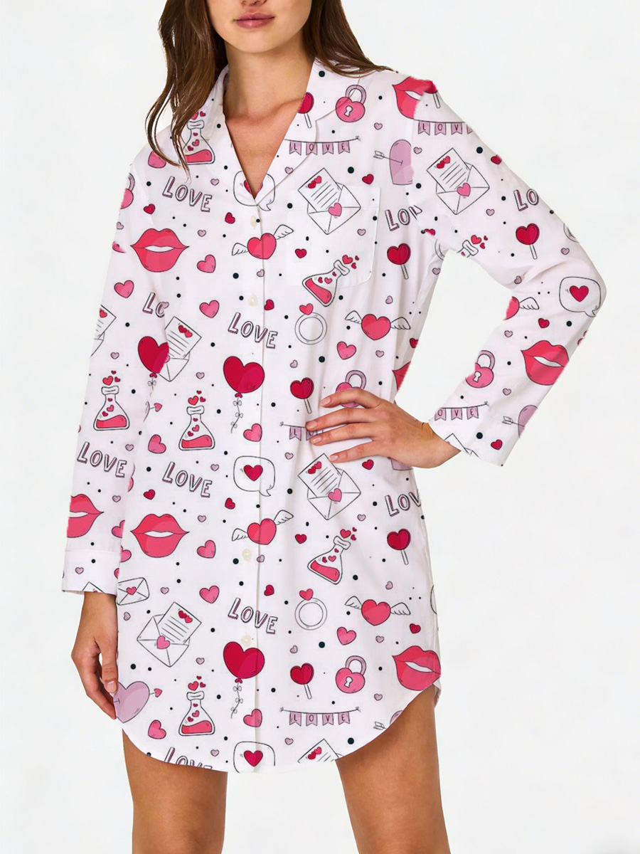 Red Cherry Print Sleep Shirtdress