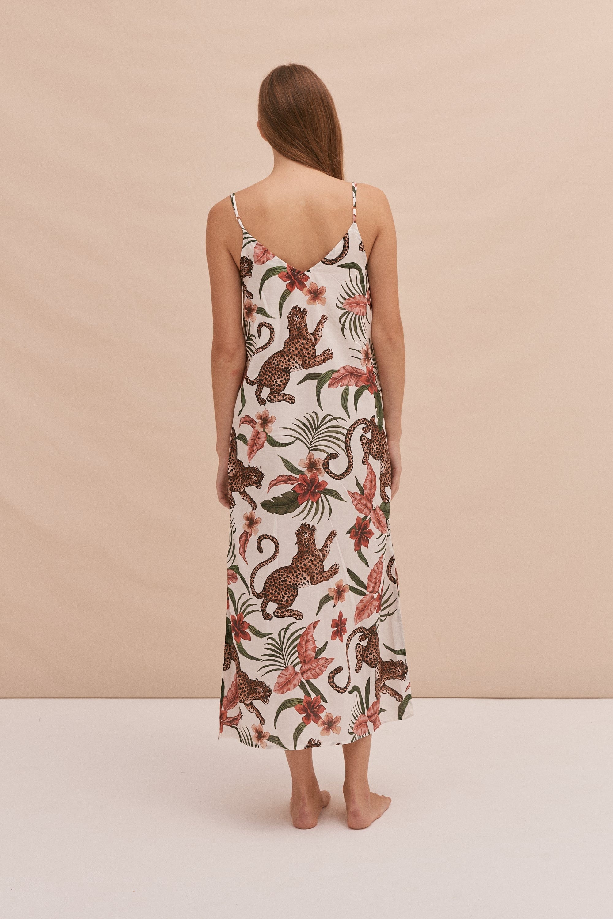 Cream Camisole Printed One-piece Dress