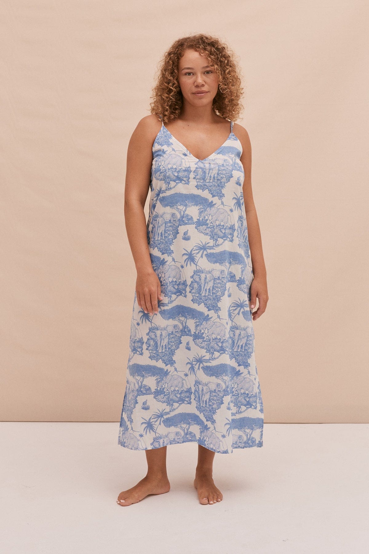  V Neck Printed Slide Pajamas Blue