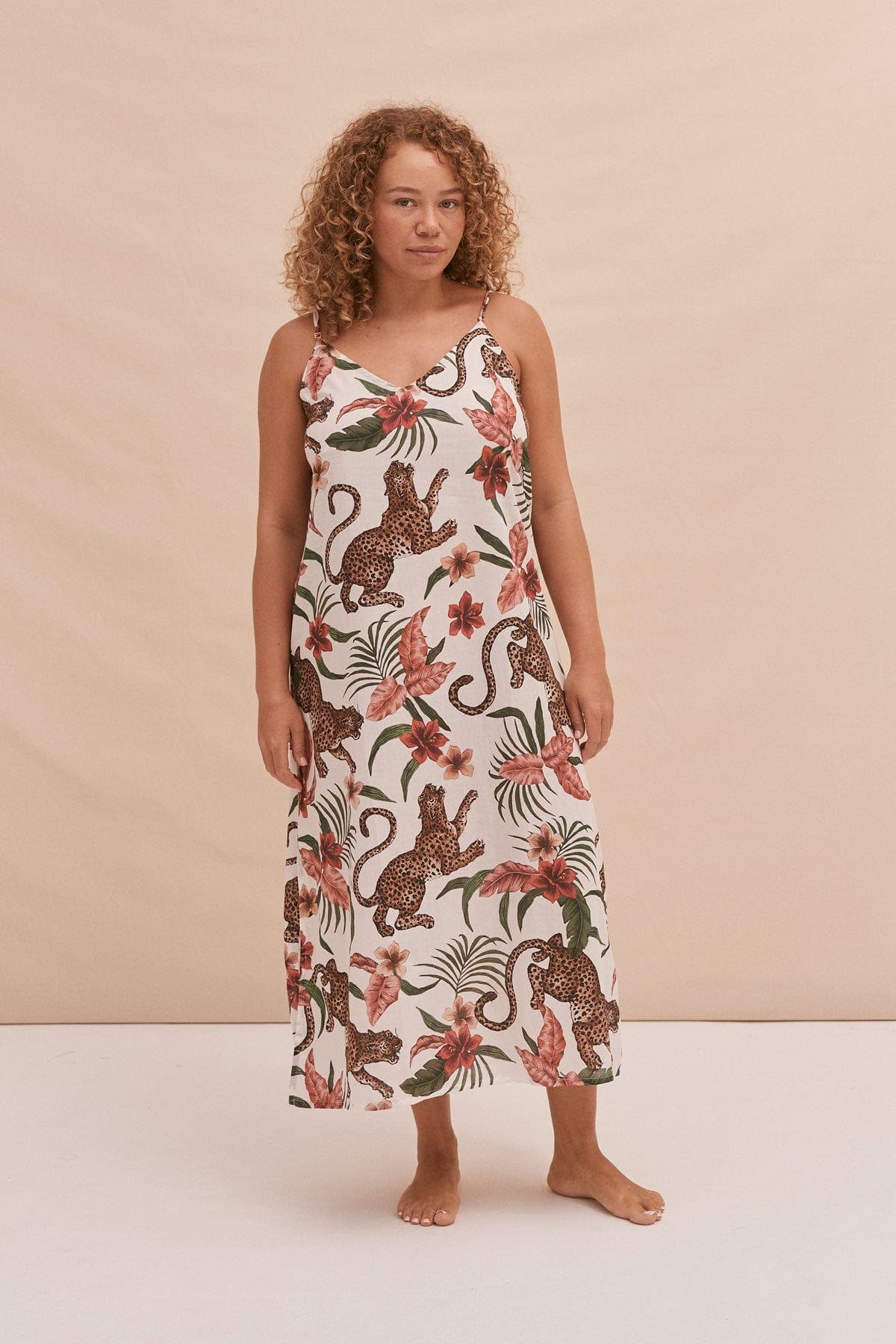 Cream Camisole Printed One-piece Dress