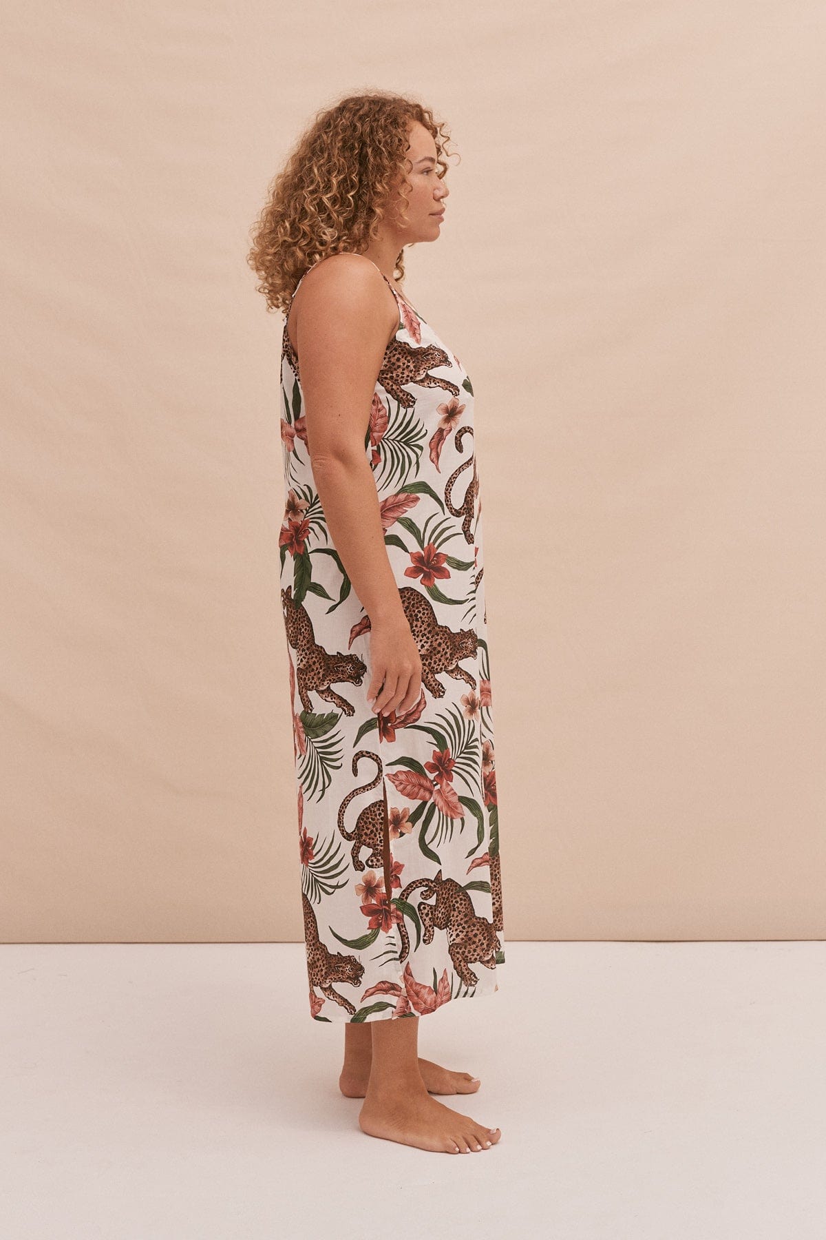 Cream Camisole Printed One-piece Dress