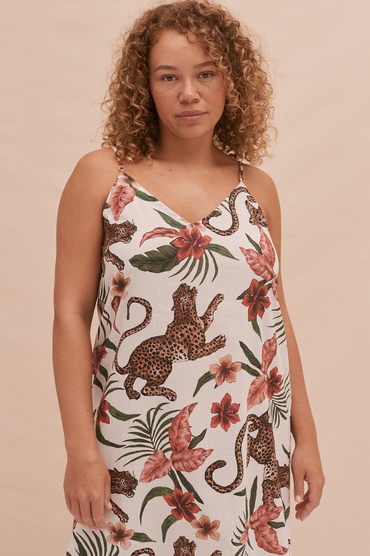 Cream Camisole Printed One-piece Dress