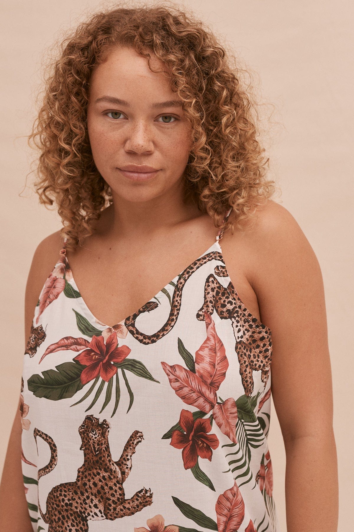 Cream Camisole Printed One-piece Dress