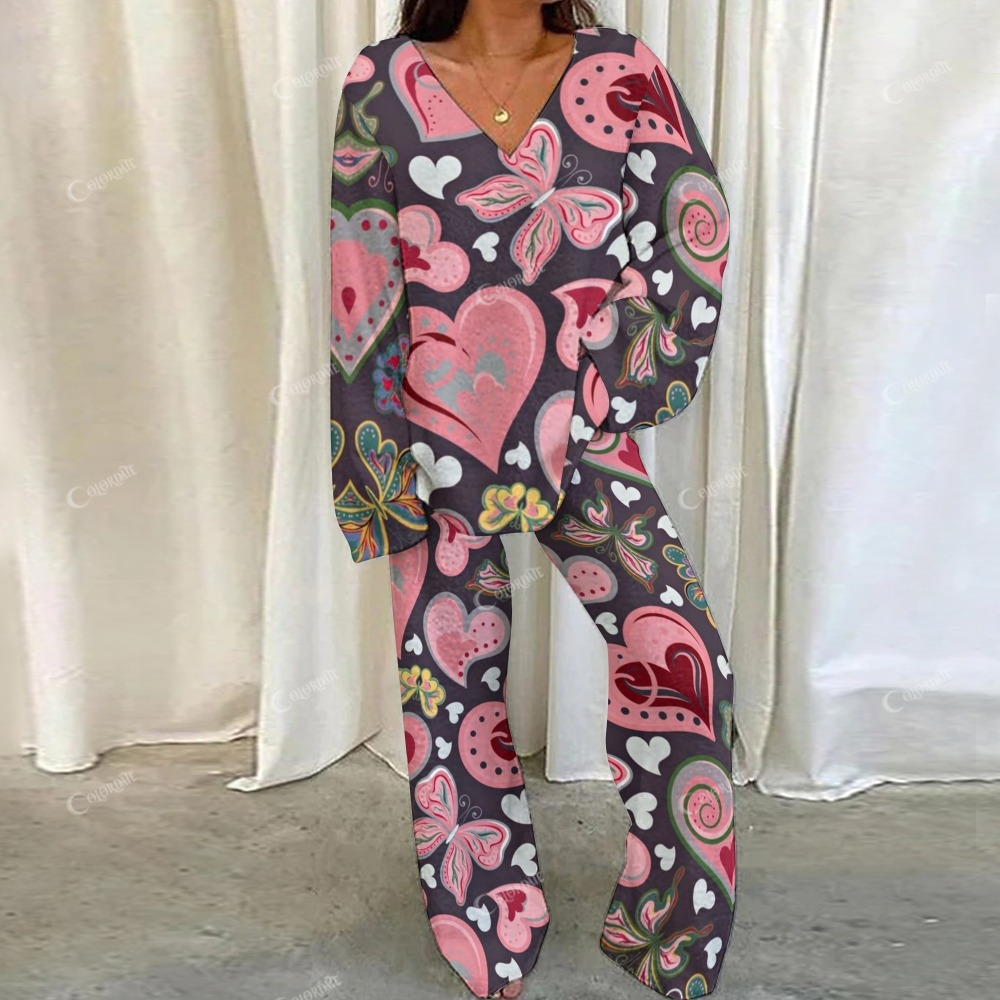 Valentine's Day Heart Art Loungewear Set For Women
