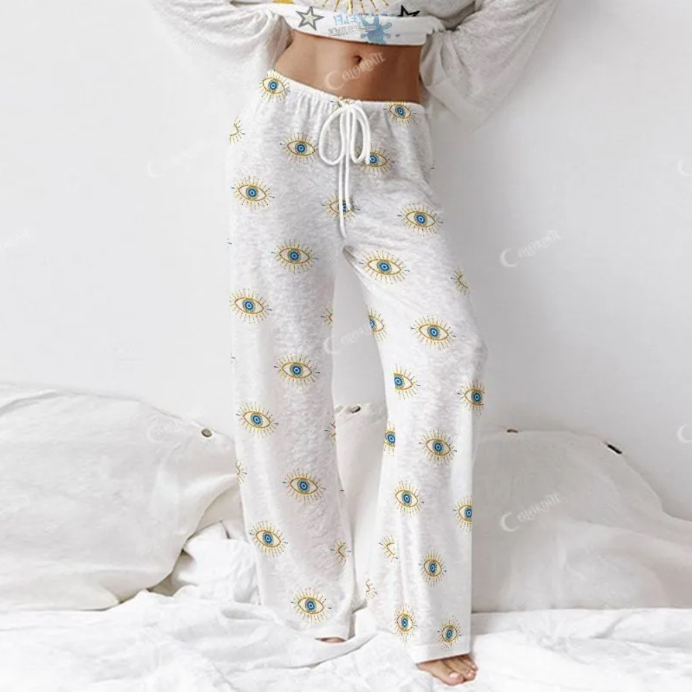 Colordate Women's Stars And Blue Eyes Long Sleeve Cotton Homewear Set