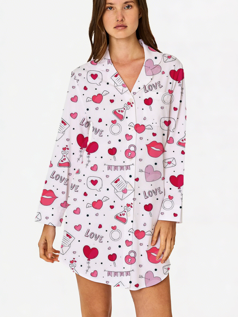 Red Cherry Print Sleep Shirtdress