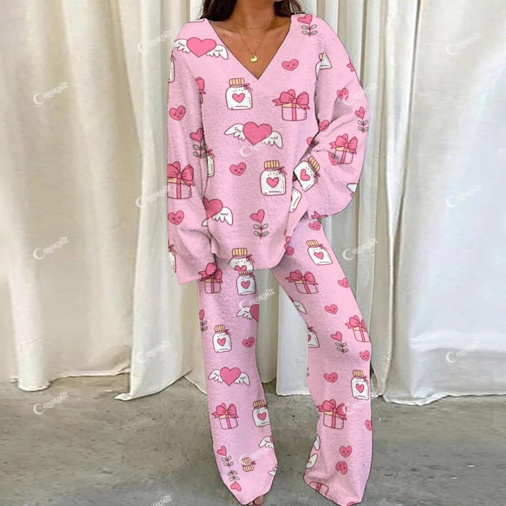 Pink Cartoon Loungewear Set For Wome