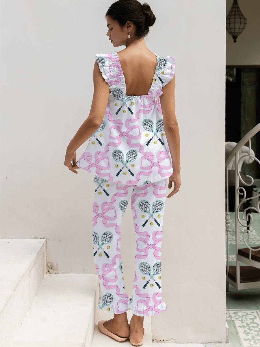 Pastel Leaf & Floral Print Short Tank Top Pajama Set