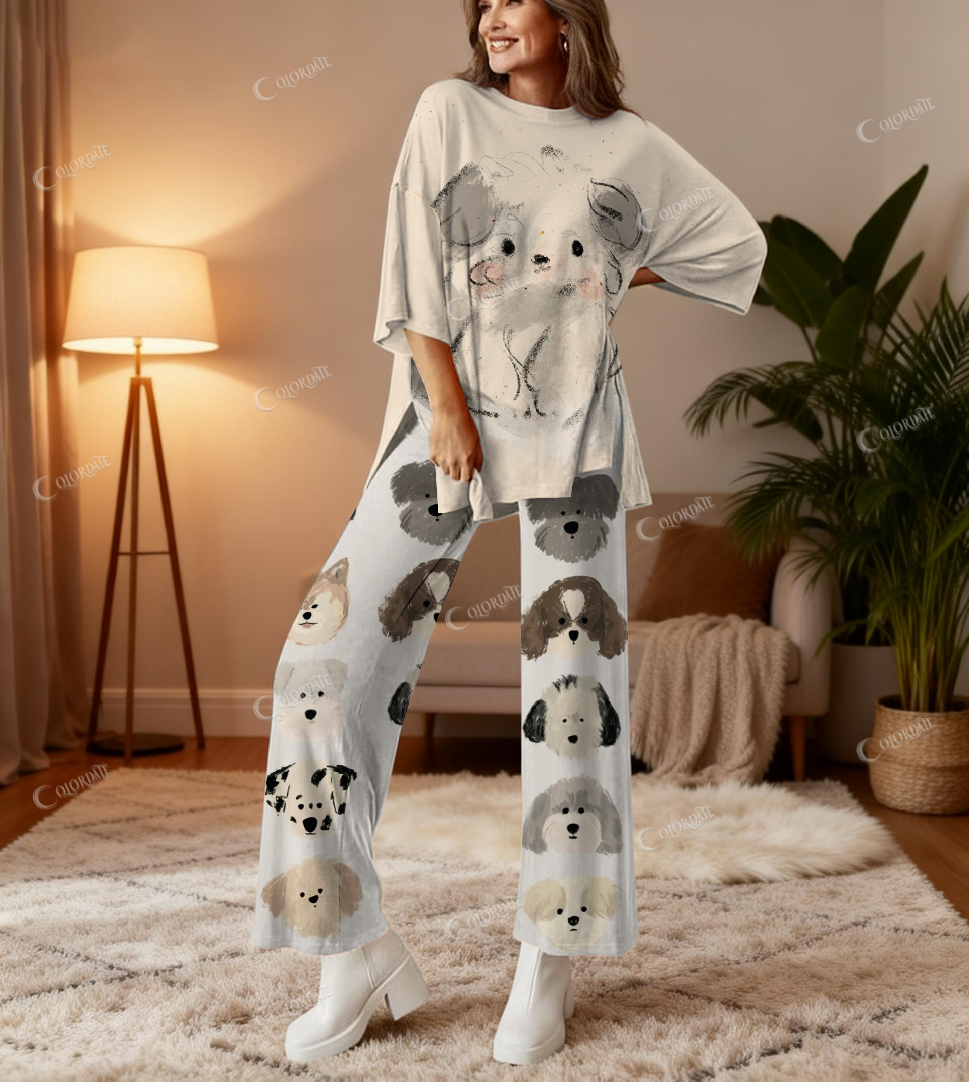 Dog Print Bamboo-Soft Lounge Set Pants