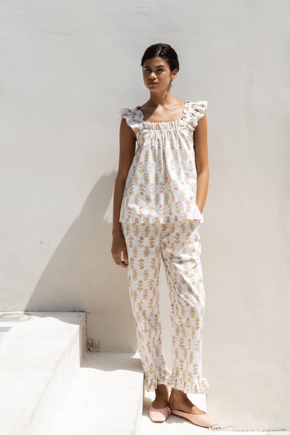 Colordate Lotus Flower Short Tank Top Pants Pajama Set