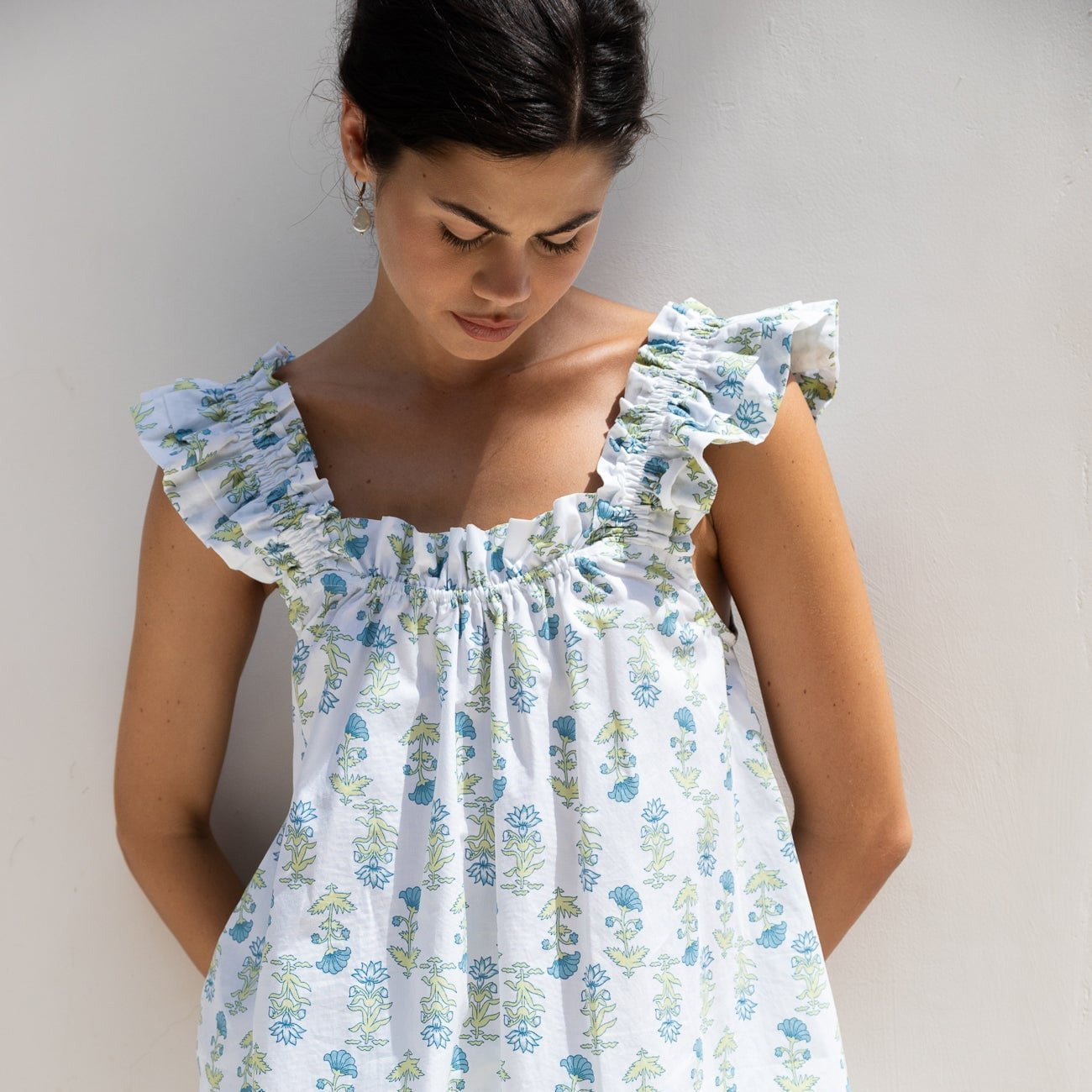 Colordate Lotus Flower Blue  Short Tank Top Pants Pajama Set