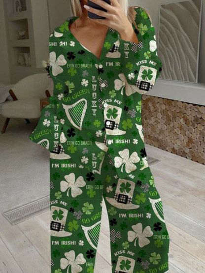 Women's St. Patrick's Day Clover Long Sleeve Pant Suit