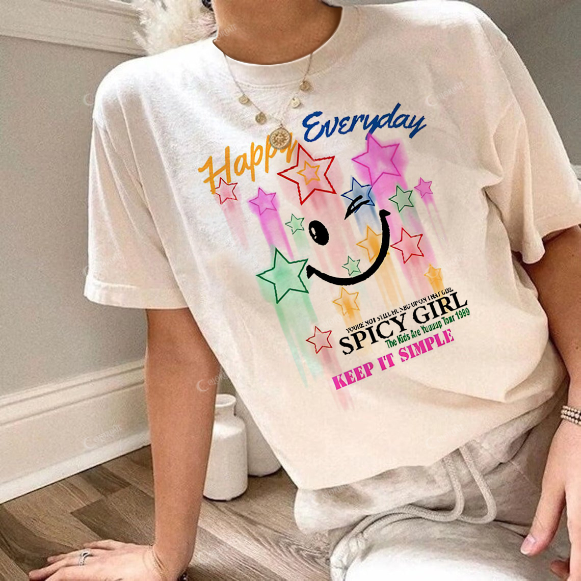 Women's Spicy Girl Print Round Neck Short Sleeve Tee