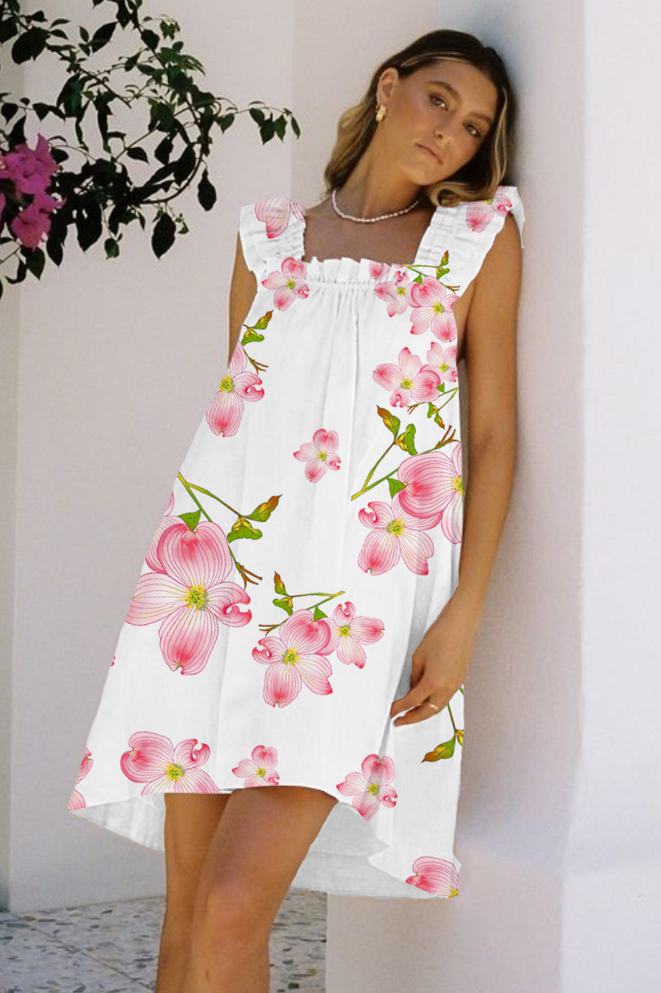 Women's Flowers Printed Ruffle Mid-Length Nightgown