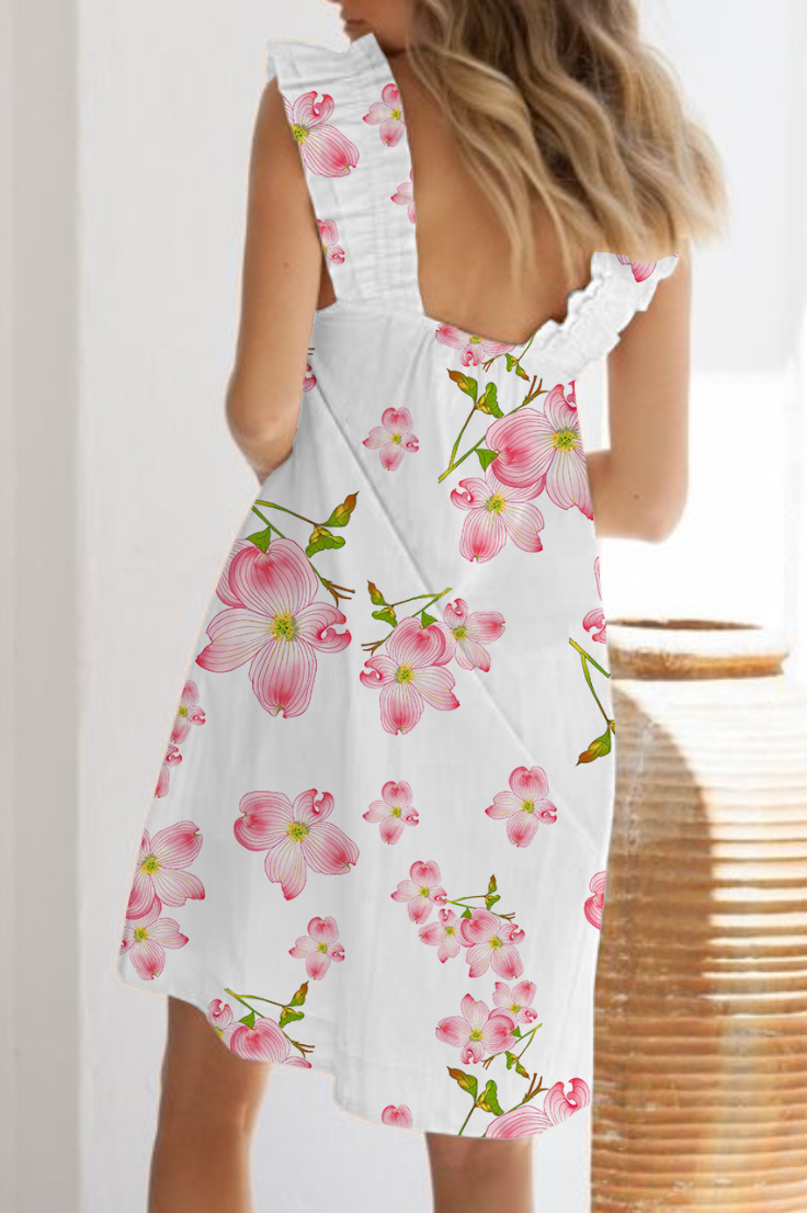 Women's Flowers Printed Ruffle Mid-Length Nightgown