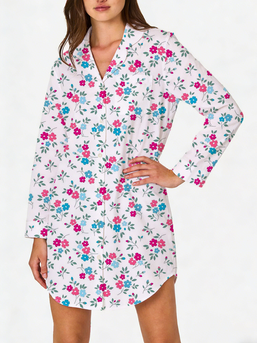 Blue Floral Print Sleep Shirtdress