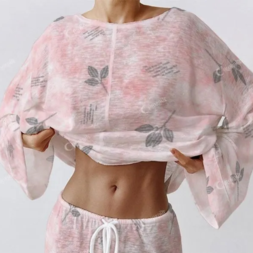 Women's Retro Flower Gradient Colorblock Polka Dot Long Sleeve Cotton Homewear Set