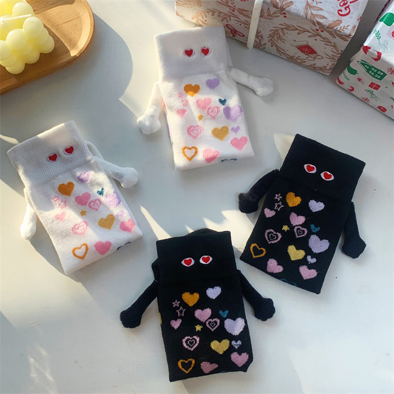 Valentine's Day Heart Holding Hands Eyes Knitted Socks
