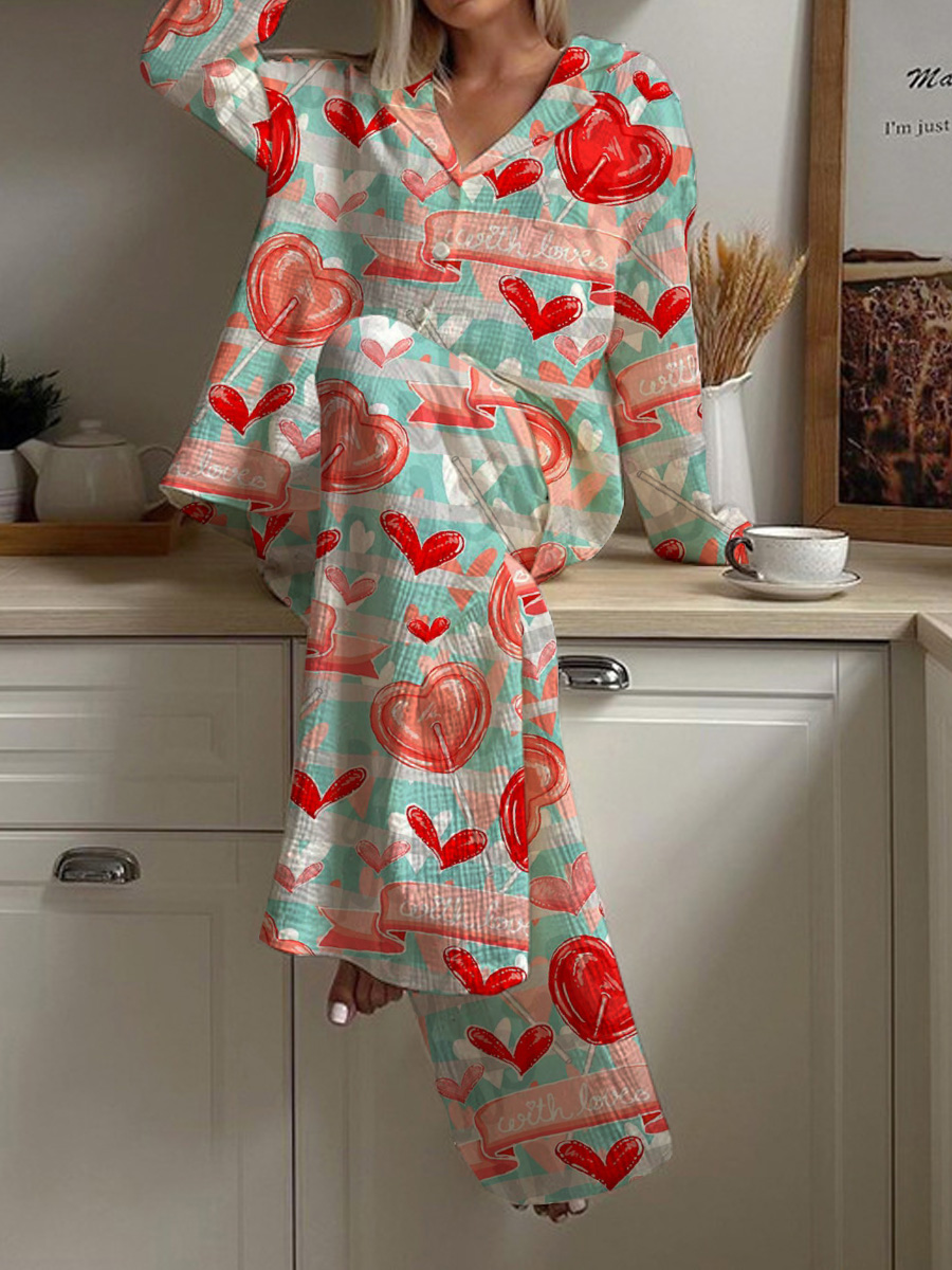 Women's Valentine's Day Love Lollipop Print Pajama Set