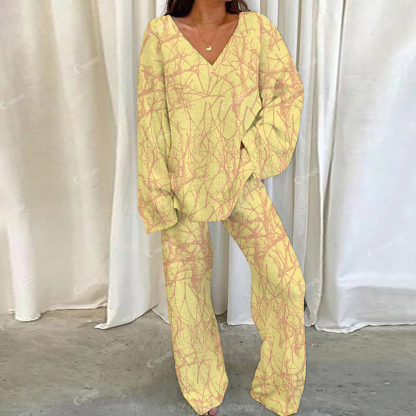 Colordate Casual Dry Branches Printed Loungewear Set For Women