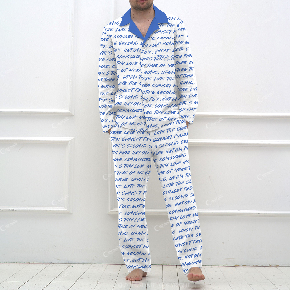 Colordate Men's Word Phrase Print Linen Cotton Loungewear Set