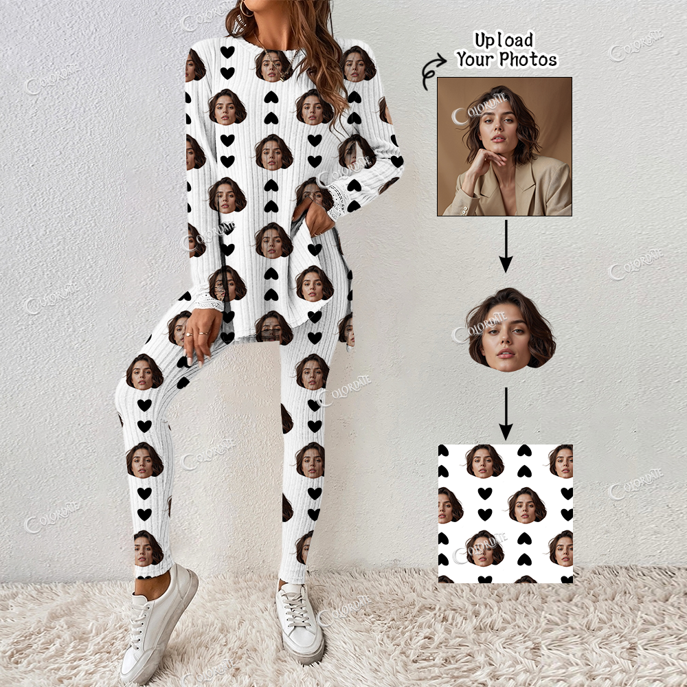 Addcustom Your Photos Women's Heart Print Long Sleeve Suit
