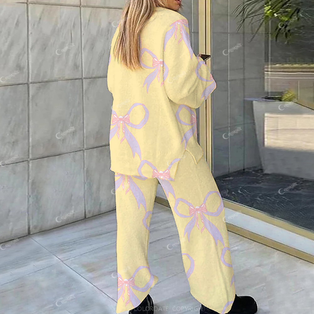 Colordate Casual Double Bows Loungewear Set For Women
