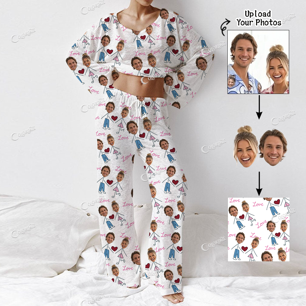 Addcustom Your Photos Women's Long Sleeve Cotton Homewear Set