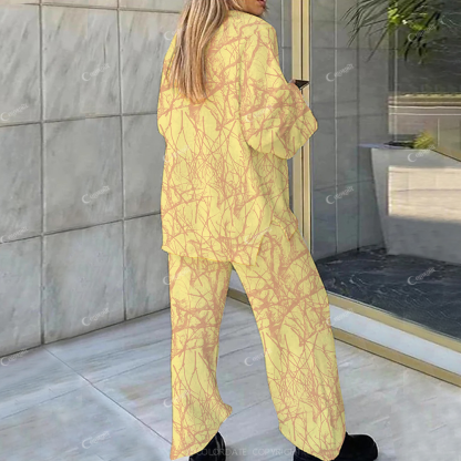 Colordate Casual Dry Branches Printed Loungewear Set For Women