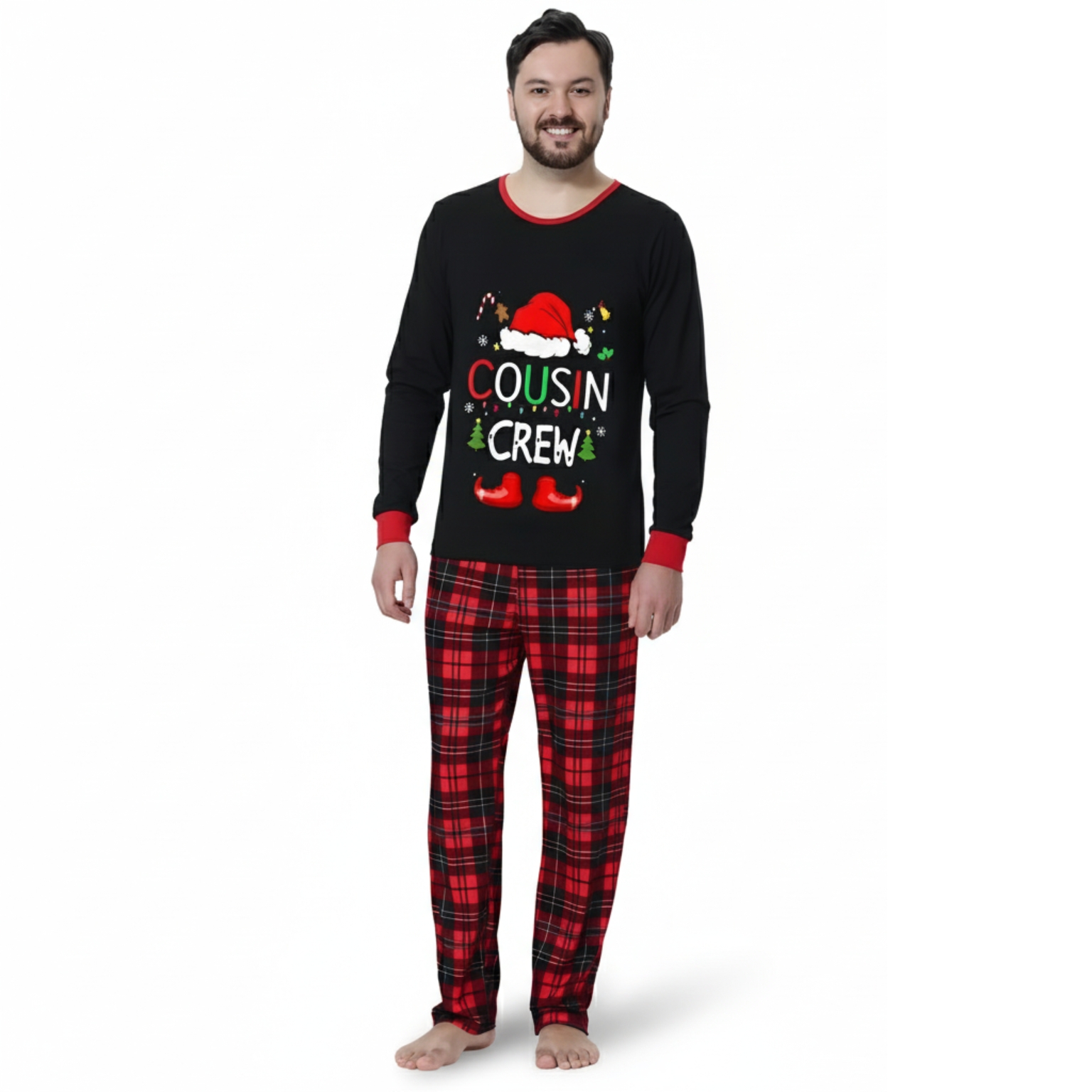 Cousin Crew Christmas Print Matching Plaid Pajama Set