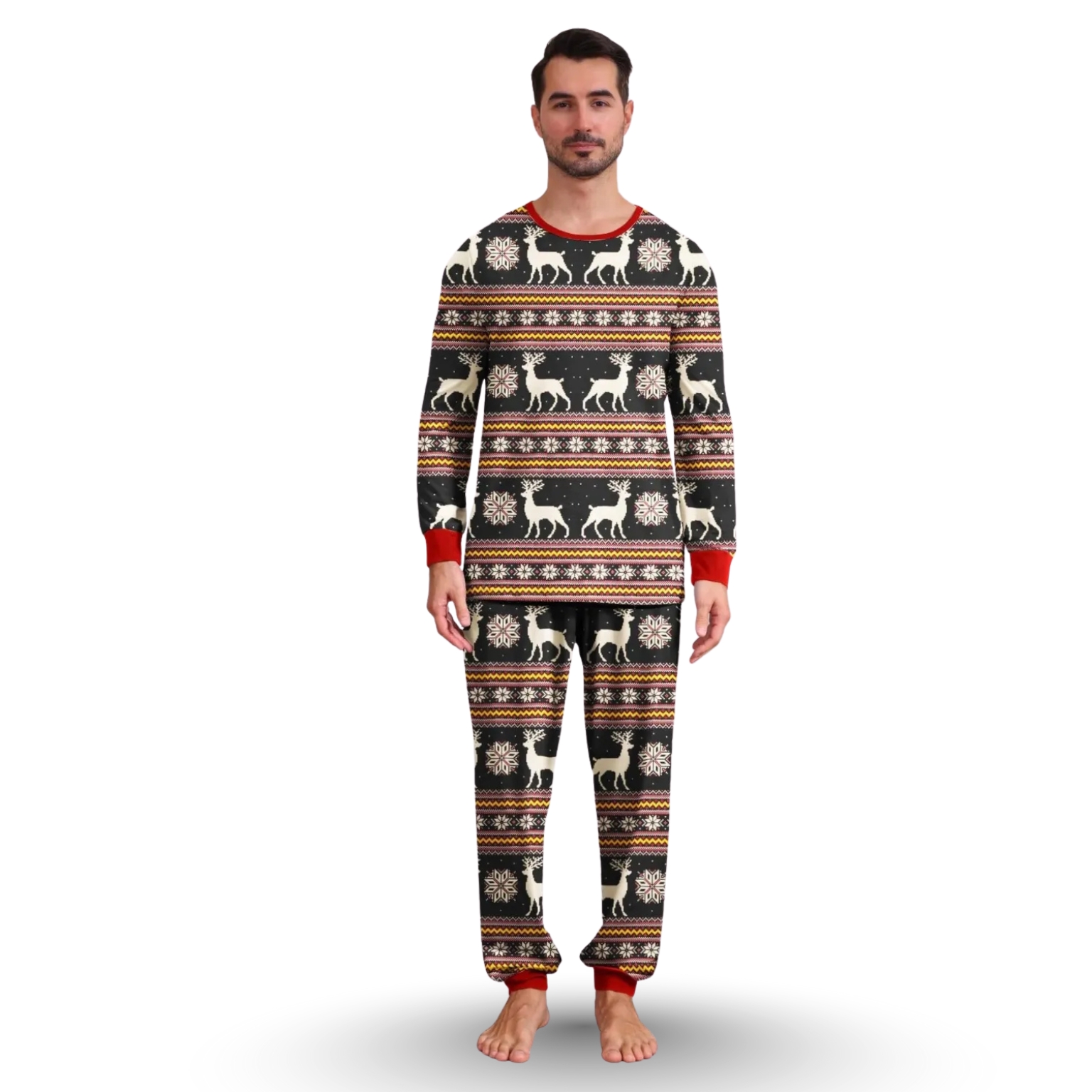Reindeer Snowflake Pattern Family Matching Christmas Pajama Set