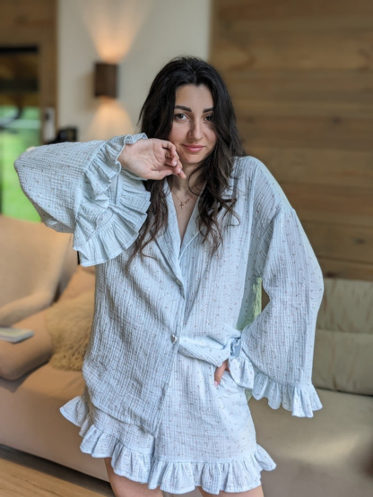 Women Cotton Pajamas Floral Pajama Set Shirt and Shorts Summer Homewear Sets