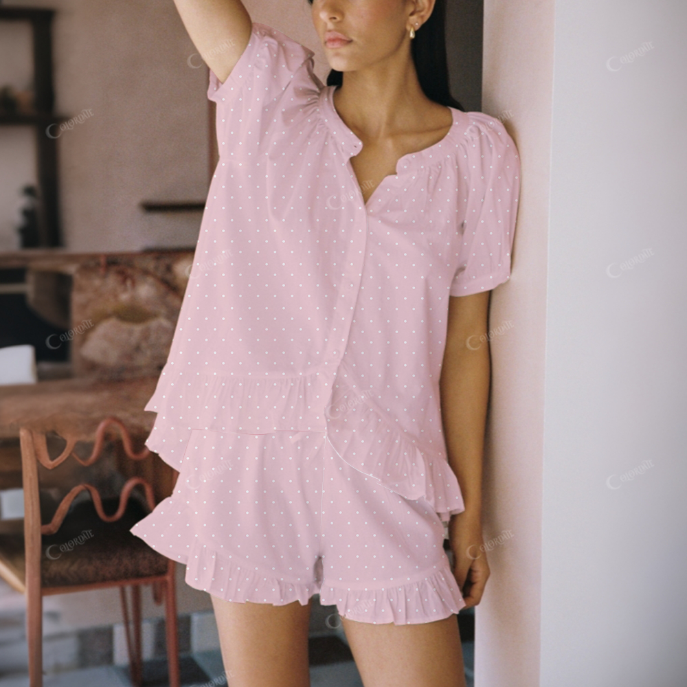 White Dots Print Short Pajama Set