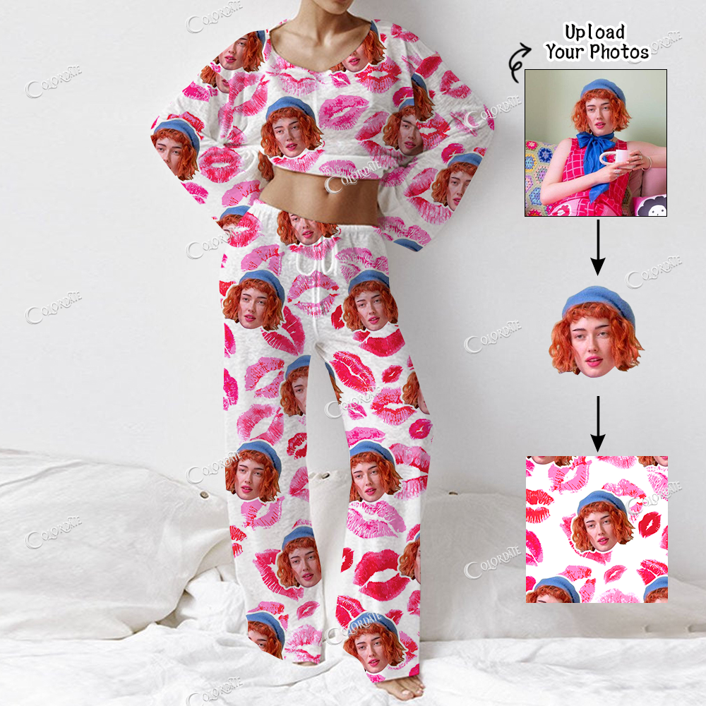 Addcustom Your Photos Women's Long Sleeve Cotton Homewear Set