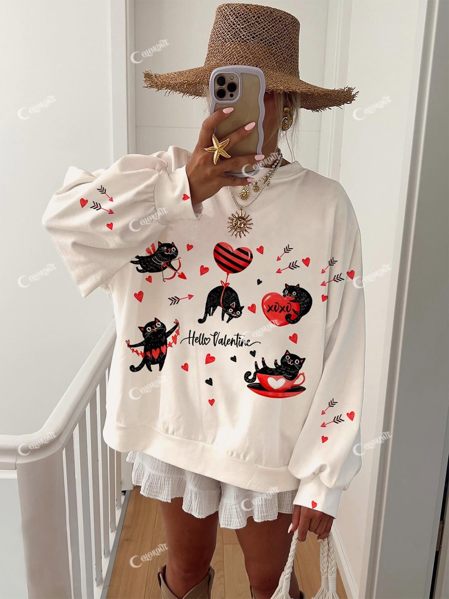 Women's Valentine's Day Cute Cat Print Sweatshirt