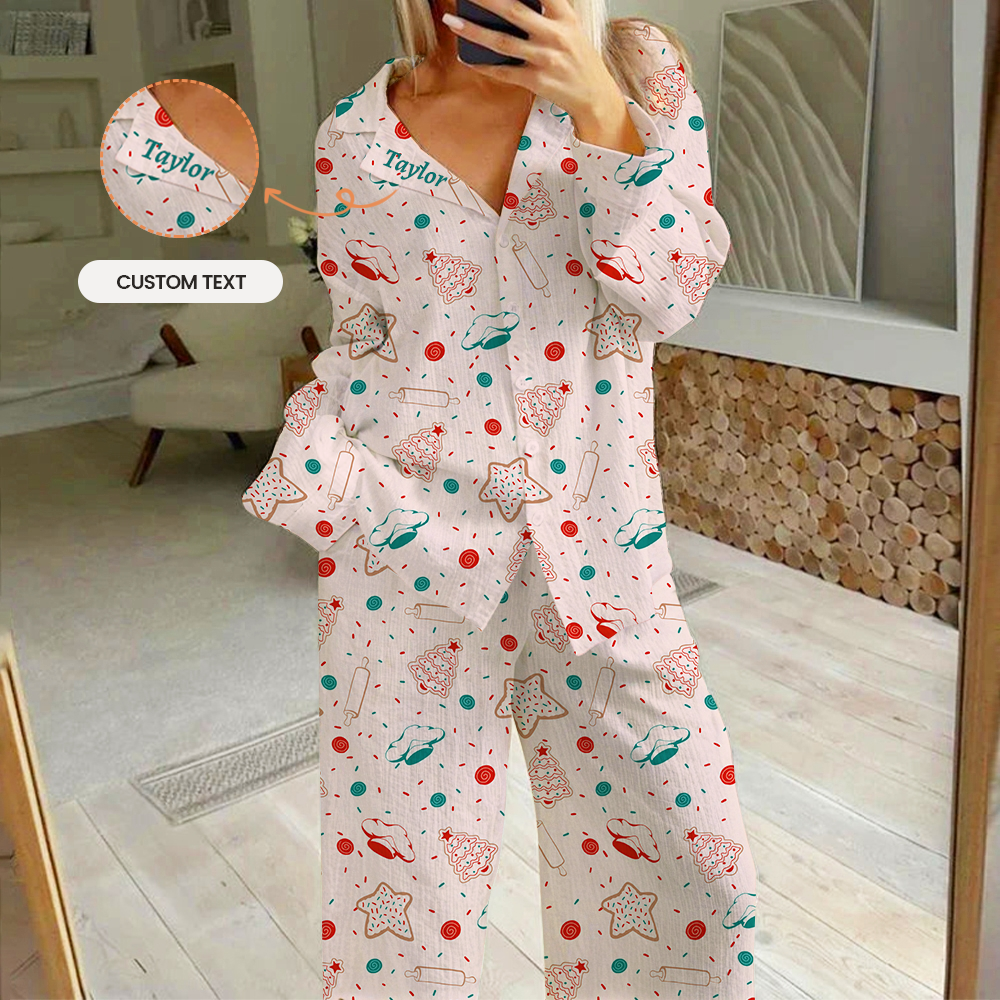 Custom Women's Christmas Cookies Print Cotton Cardigan Homewear Set