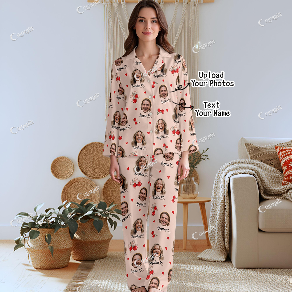 Custom Couple Photo Women's Print Long Pajama Set 