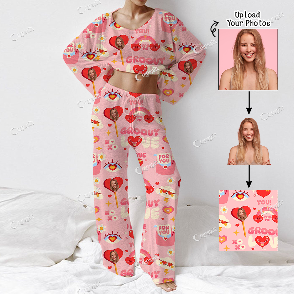 Addcustom Your Photos Women's Long Sleeve Cotton Homewear Set