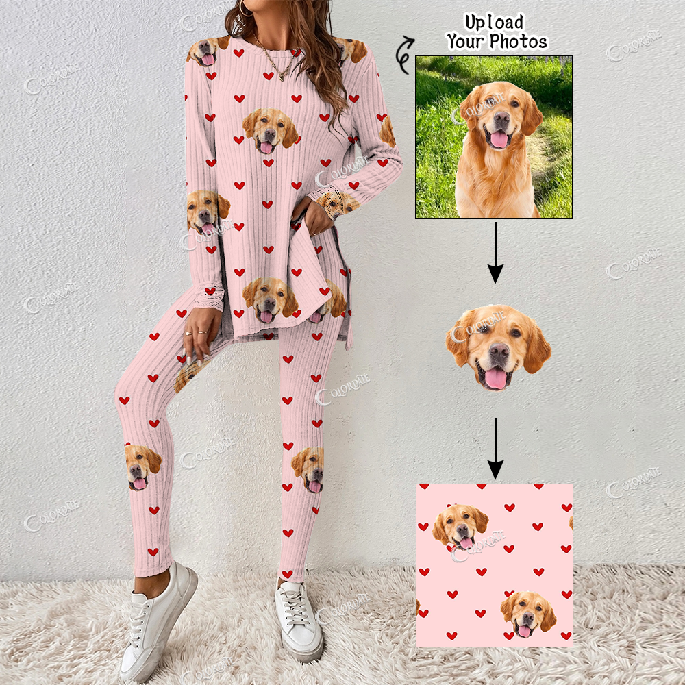 Addcustom Your Photos Women's Heart Print Long Sleeve Suit