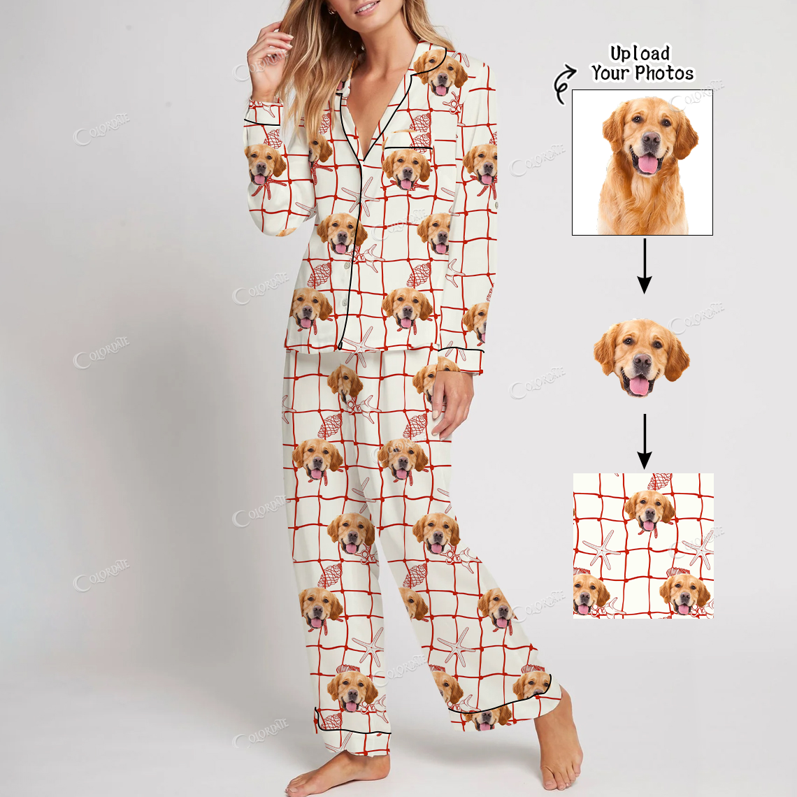 Addcustom Your Photos Women's Fishing Net Print Home Long Sleeve Suit