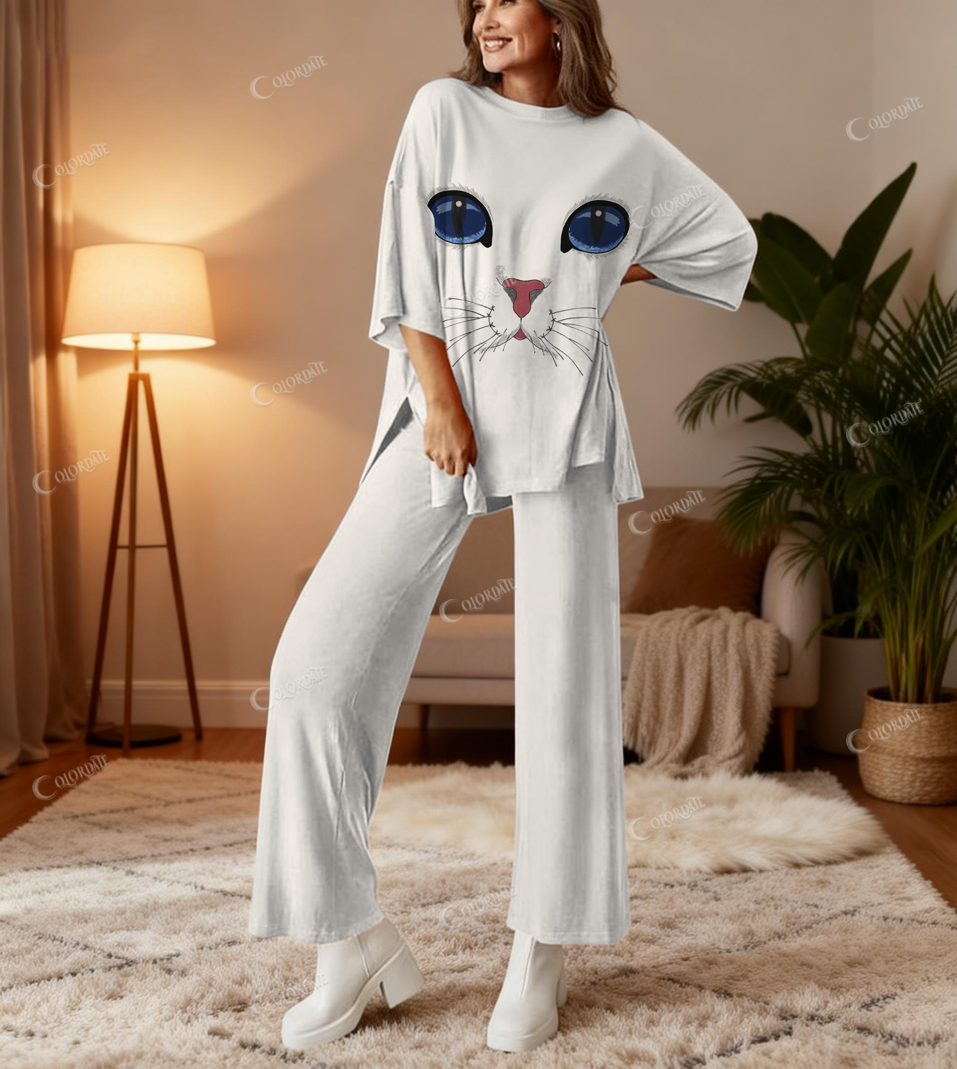 Cat Print Bamboo-Soft Lounge Set Pants