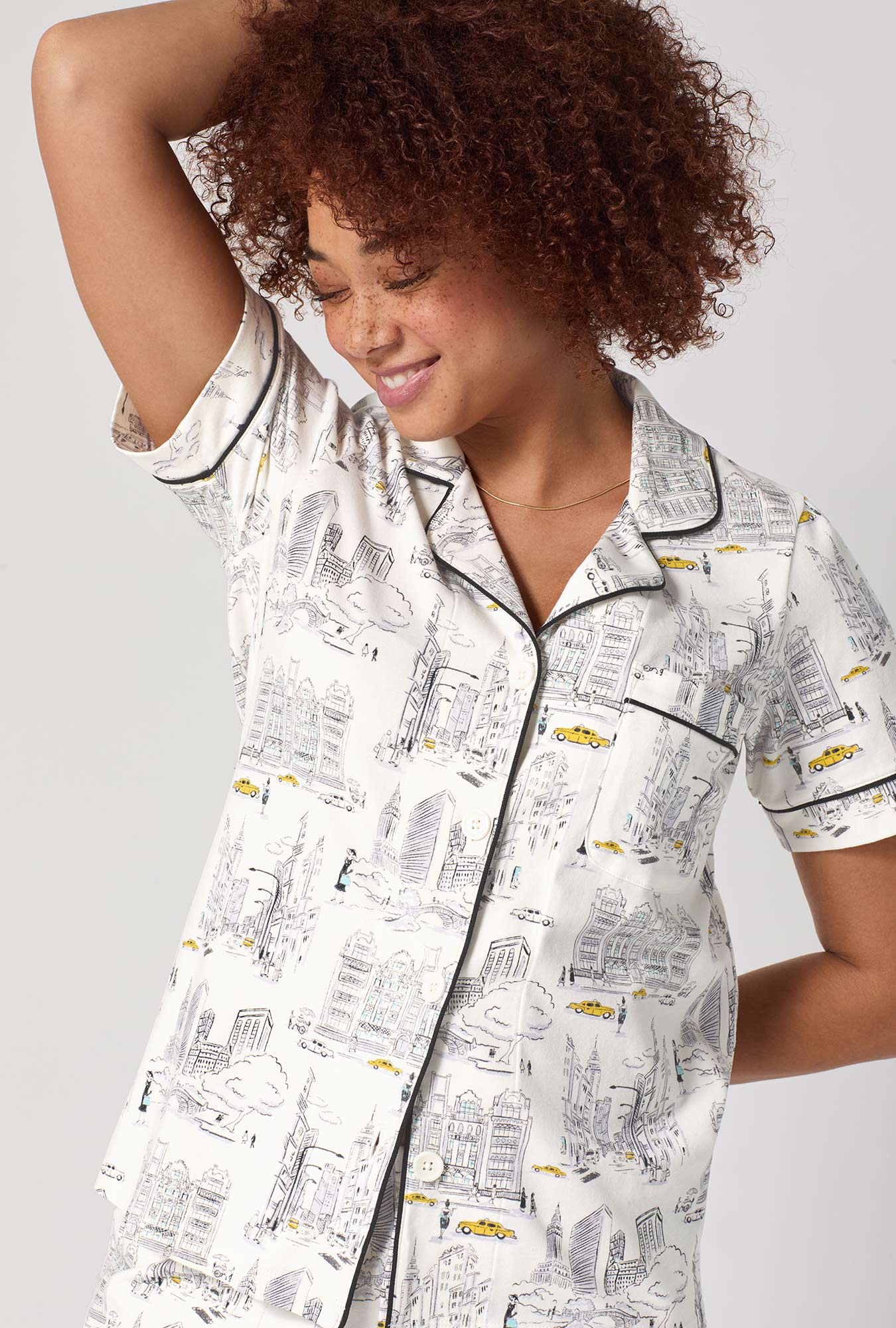 City That Never Sleeps Short Sleeve Classic Shorty Satin PJ Set