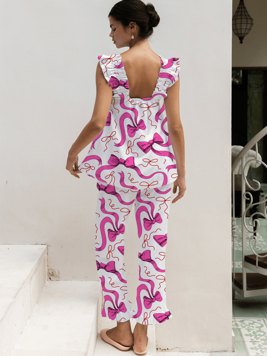 Pink & Purple Swirl Floral Short Tank Top Pajama Set